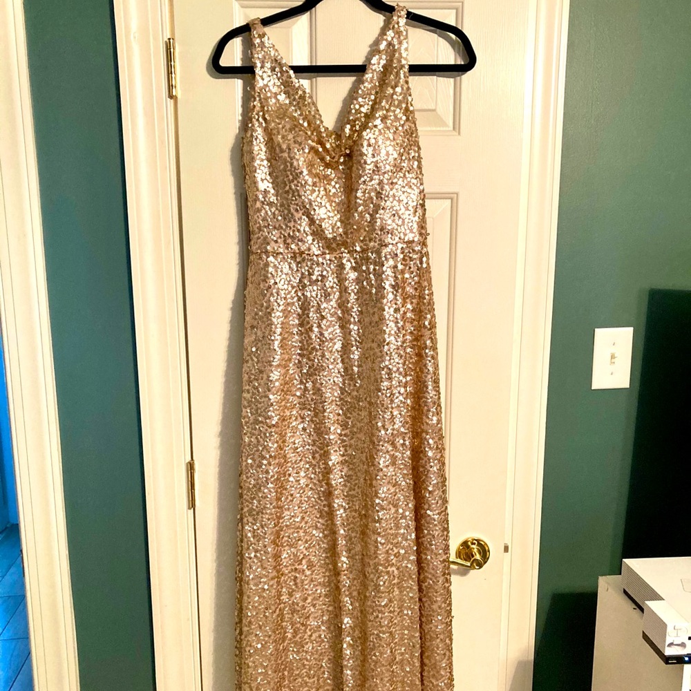 Dessy Group Gold Sequin Dress Size 6